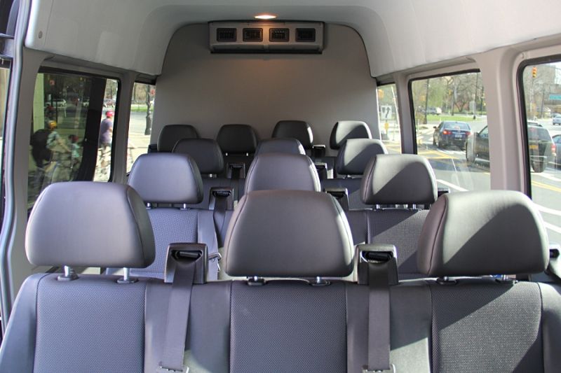 Church passenger van interior — bench seating for small ministry groups